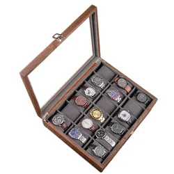 Walnut Watch Box Solid Wood Watch Boxes Organizer 18 Slots Transparent Skylight Men Wrist Watches Display Collection Storage