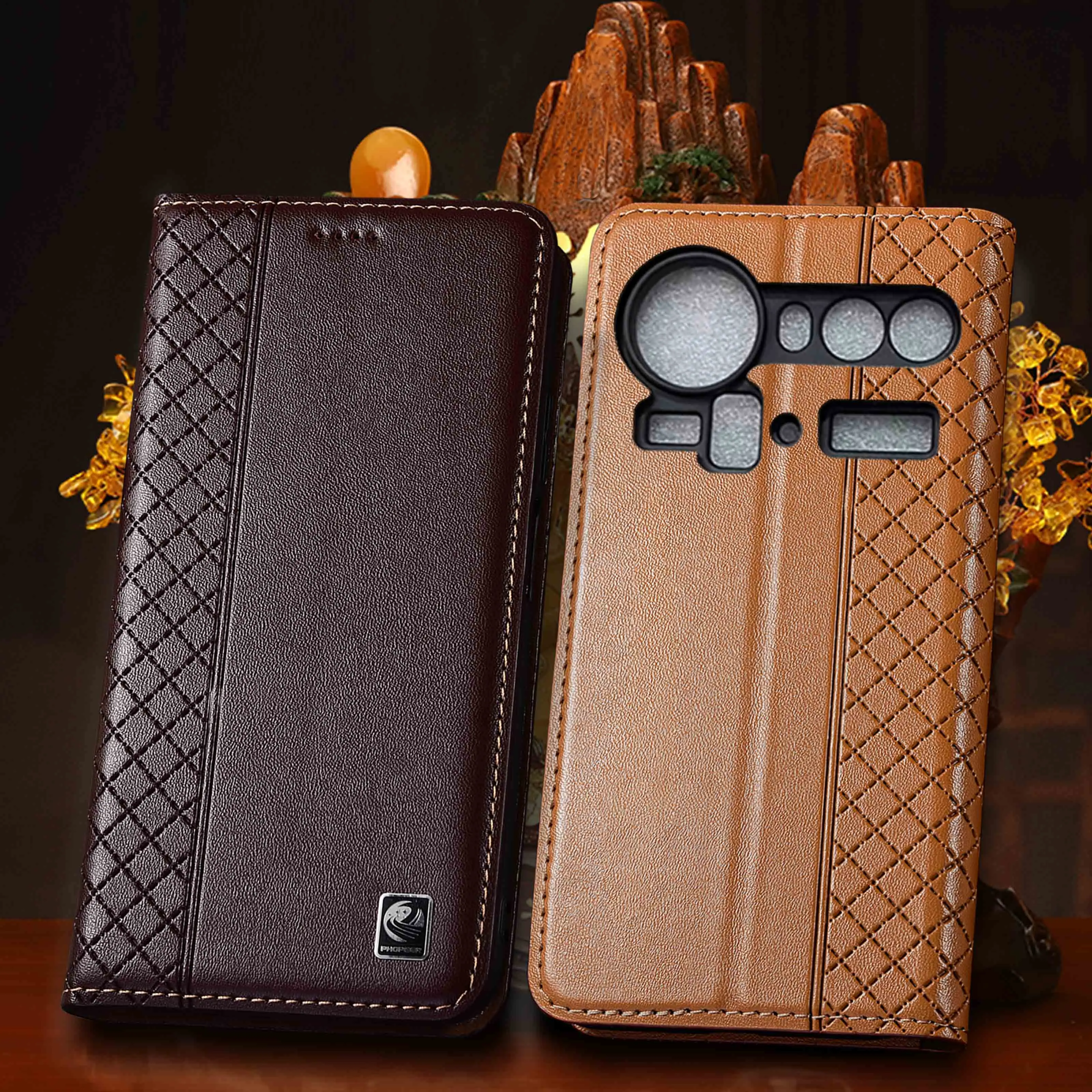 

Genuine Leather Phone Case For ZTE Nubia Z60 Z60S Z70 Z70S Z80 Pro Ultra Nappa Inner Mesh Pattern Of Flip Cover Case Cowhide
