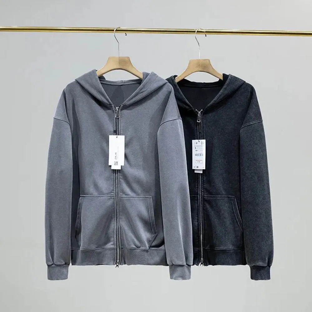 

Осенняя новая мужская однотонная толстовка на молнии с капюшоном в американском стиле ретро, модные тенденции, свободные повседневные нишевые мужские топы High Street