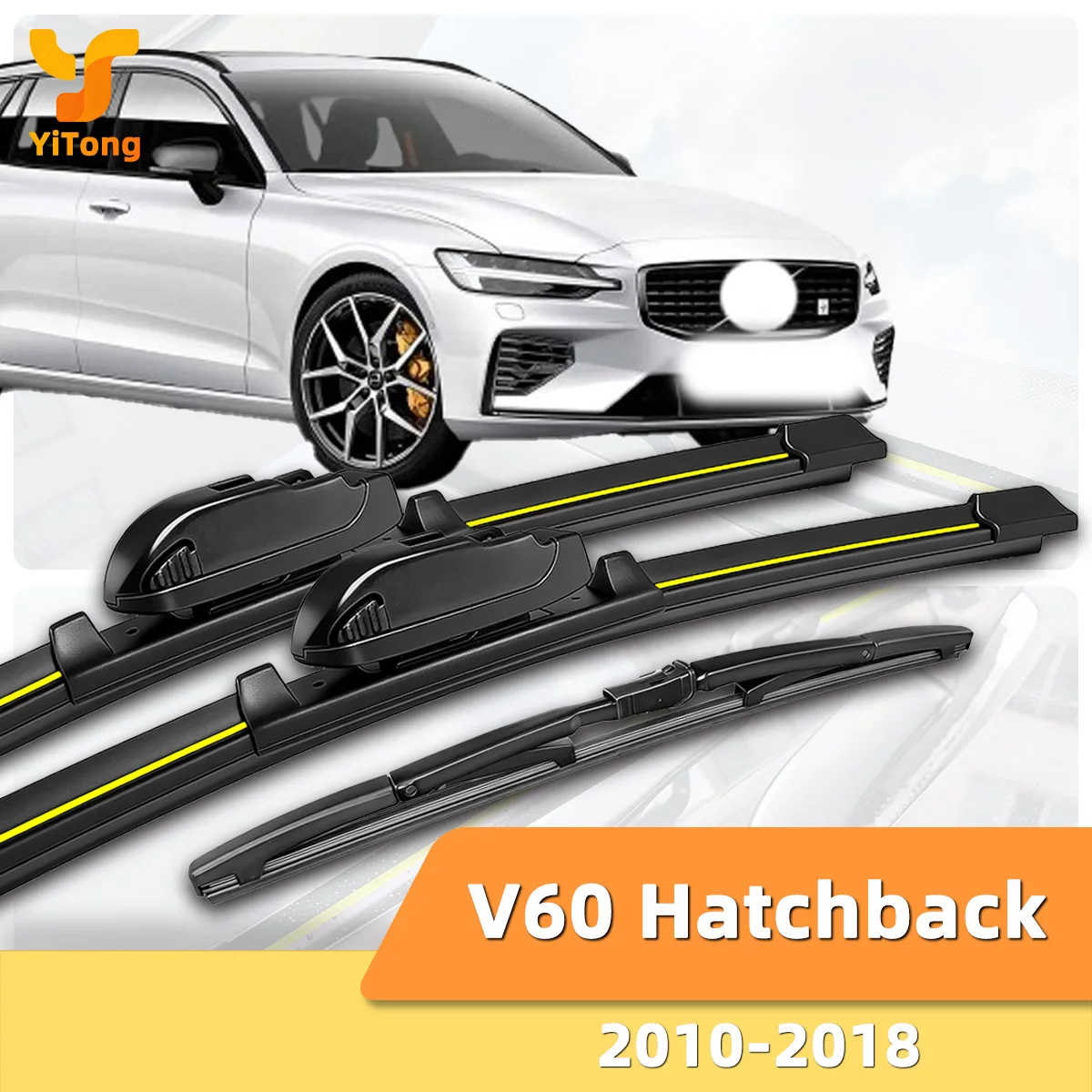 Scheibenwischer passend für Volvo V60 Schrägheck (2010-2018) Naturkautschukstreifen, geräuschlos, Auto-Windschutzscheibenwischerblatt, Autoteile
