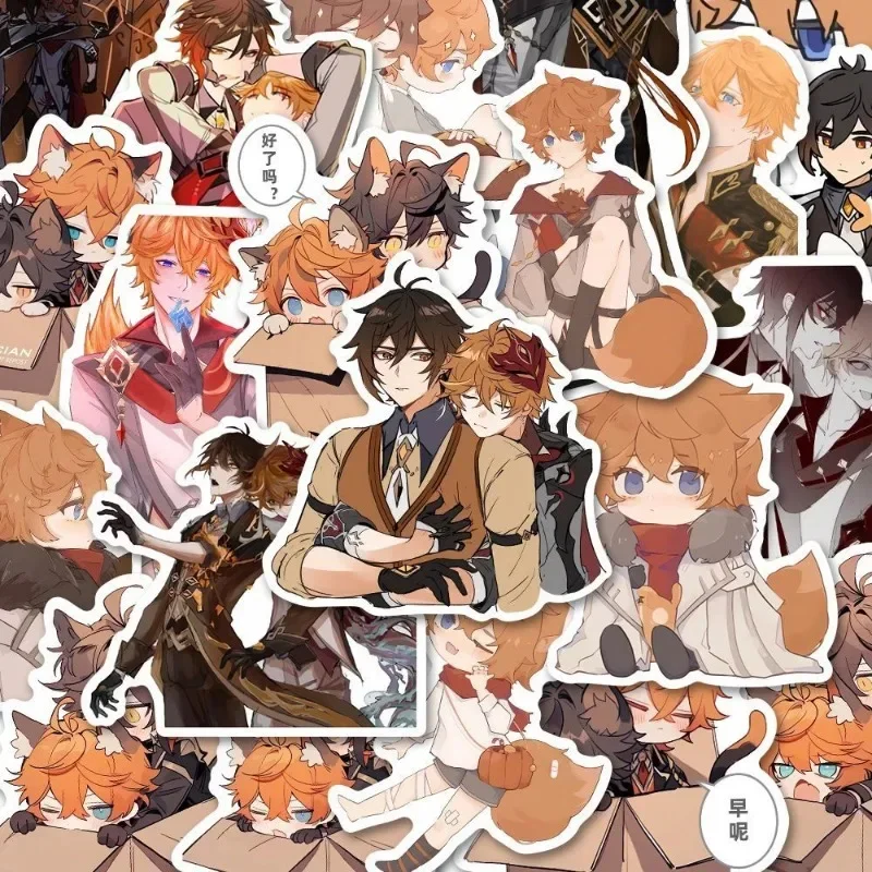 Zhongli Tartaglia Cp Sticker Anime yuan shen Briefpapier Stickers Cartoon Waterbestendig Student Schoolbenodigdheden Decor Gift