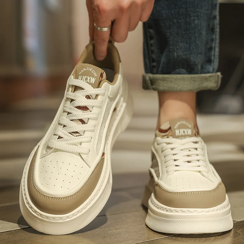 Men's 2025 New Autumn White Sneakers & Chunky High-Top Casual Shoes – Lightweight, Height-Increasing & Comfortable