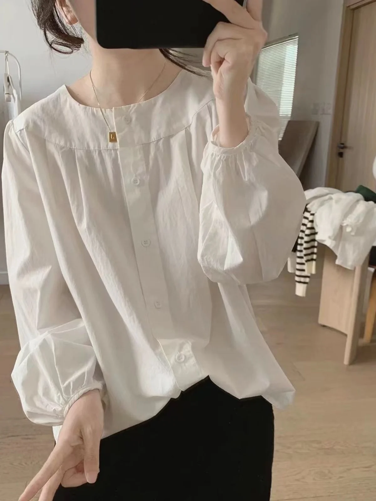 エレプラスサイズラウンドネバブルスベコットンirtレディースファッショナブルカジュアルトップ韓国風スリルーズフィットロングスベ