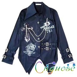 2024 Womens Y2K Rivet Chain Strap Skull Head Pattern Long sleeved Shirt  Punk Kill Code Special Style Swallow Tail Shirt neutral