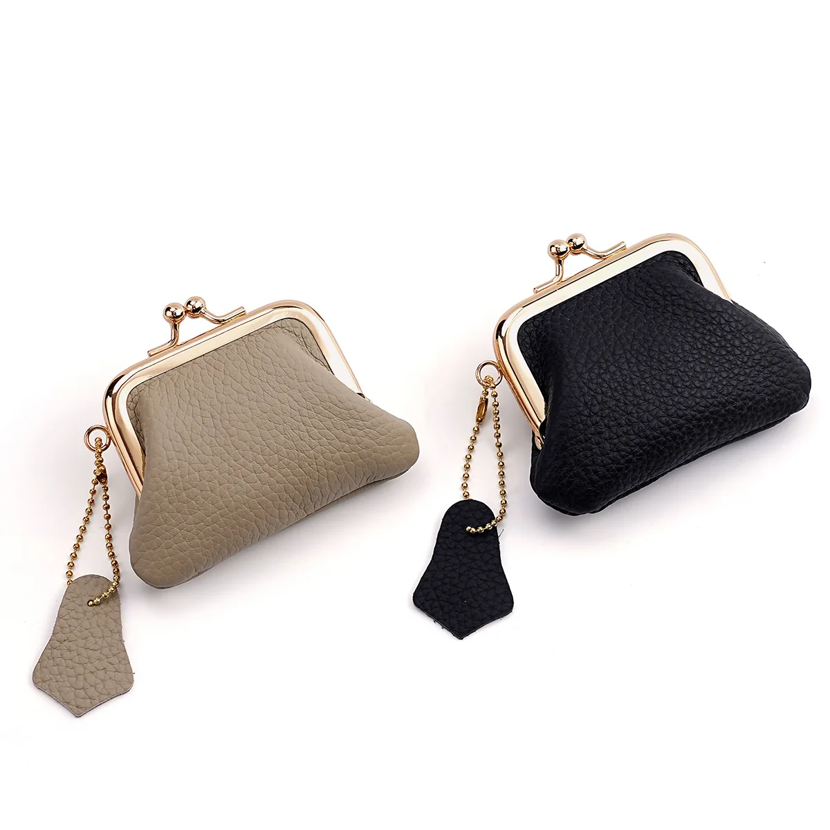 

Кошелек-монетница из натуральной кожи с текстурой личи, на кнопке, портативный, для повседневных мелочей, компактный, маленький, женский