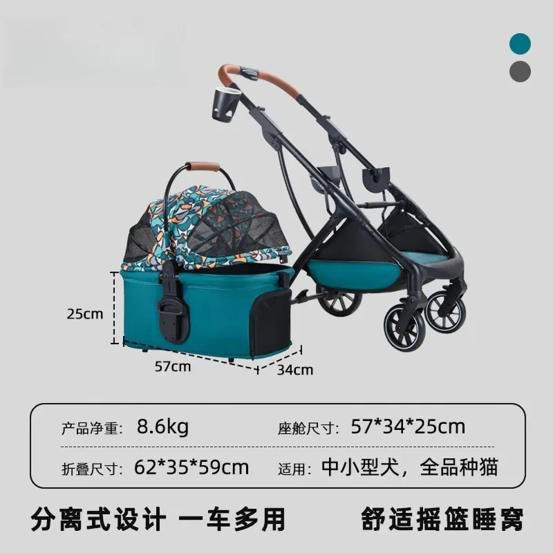 Trolley Lightweight Foldable Cat Out Trolley Separate Teddy Pet Cart, Green - Suitable for Small Dogs,