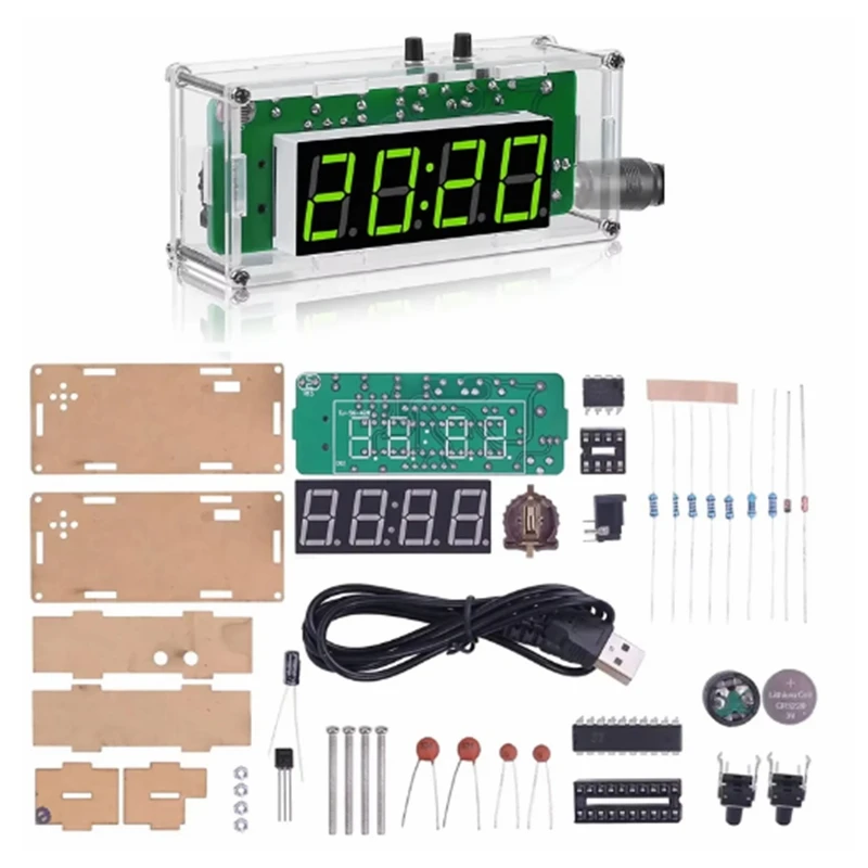 TJ-56-428 4-Digit Digital DIY Clock Kits with Acrylic Shell, DIY Alarm Clock Soldering Practice Kit for Learning Electronics