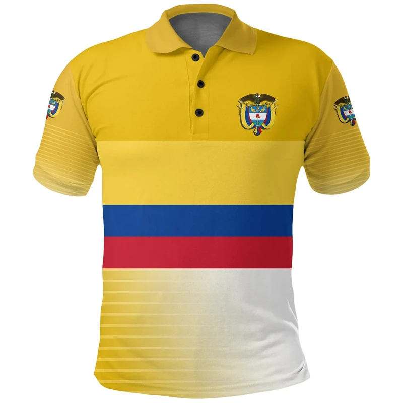 Colombia Flag Map 3D Printed Polo Shirts For Men Clothes Colombian Boy Short Sleeve Fashion Coat Of Arms POLO Shirt Jersey Tops