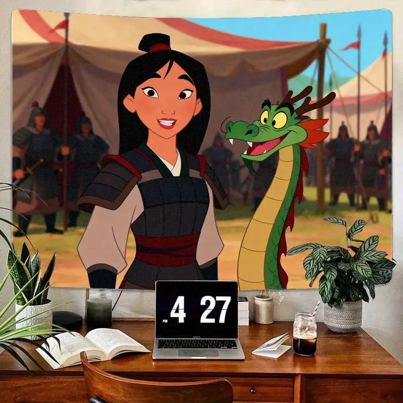 1 шт. гобелен Disney Mulan & Mushu, настенное искусство с героями мультфильмов «Храбрый геройский воин», домашний декор из полиэстера для детей, девочек, спальни, гостиной 1 шт. гобелен Disney Mulan & Mushu, настенное искусство с героями мультфильмов «Храбрый геройский воин», домашний декор из полиэстера для детей, девочек, спальни, гостиной