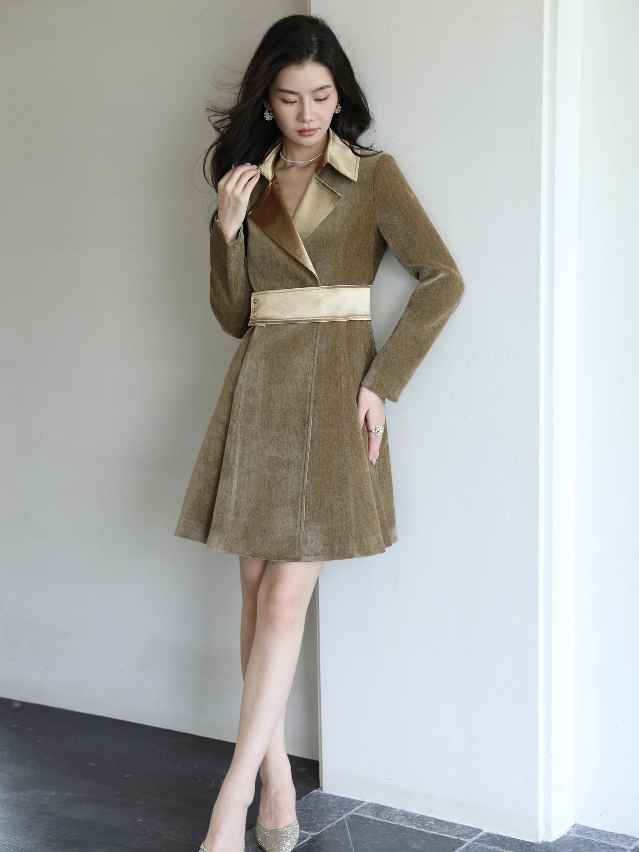 

Ele Tailored Dr Jaet Women's Slim Fit Waist-Cinching Maxmay Autumn High-End Feelings Original Design Long Sve