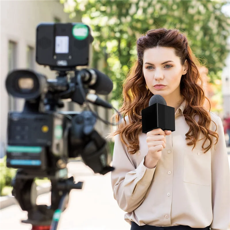 A41Z-10Pcs Microphone Markflag Mic Station-Cube Interview Box Stand Flags Shaped Holder Reporter Injection,Black