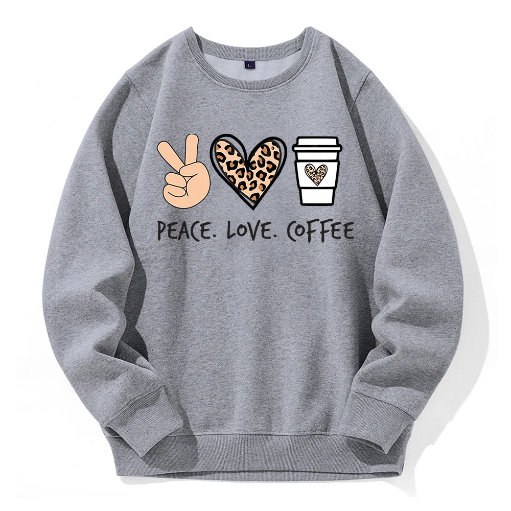 

Peace Love Coffee Printed Hoody Man Spandex Comfortable Streetwears Casual Basic All Match Clothes Fashion Vintage Hooded