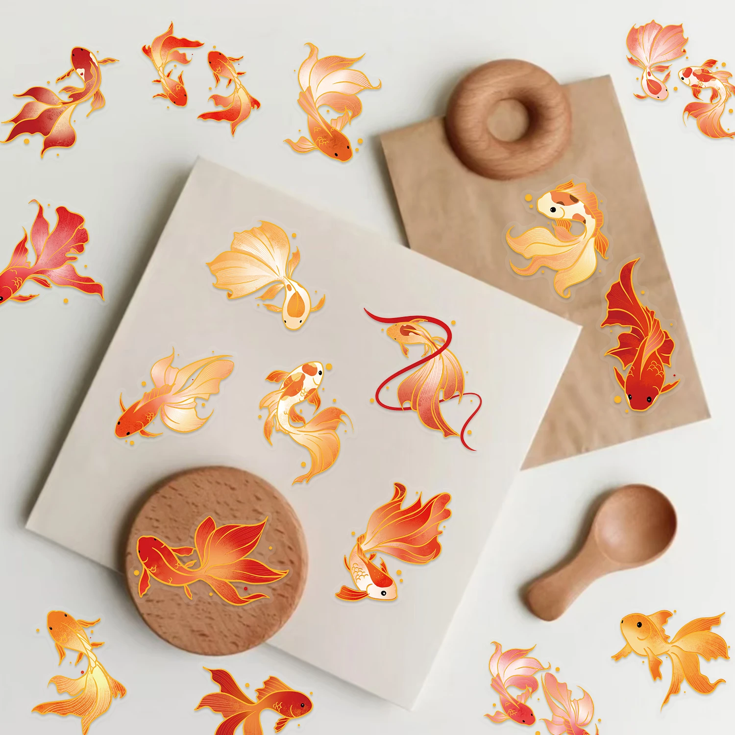 50 stücke Glück Koi Transparent Fisch Aufkleber Meerestiere Cartoon Aufkleber Sammelalbum Telefon Gepäck Kreative Aufkleber Dekoration