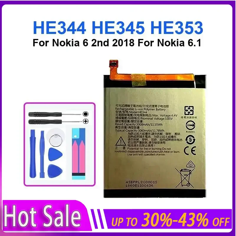 

Аккумулятор 3060 мАч HE353 HE344 HE345 для Nokia 6 2-го поколения 2018/Nokia 6.1 TA-1054 TA-1043 TA-1050 TA-1068 Bateria Гарантия Track NO