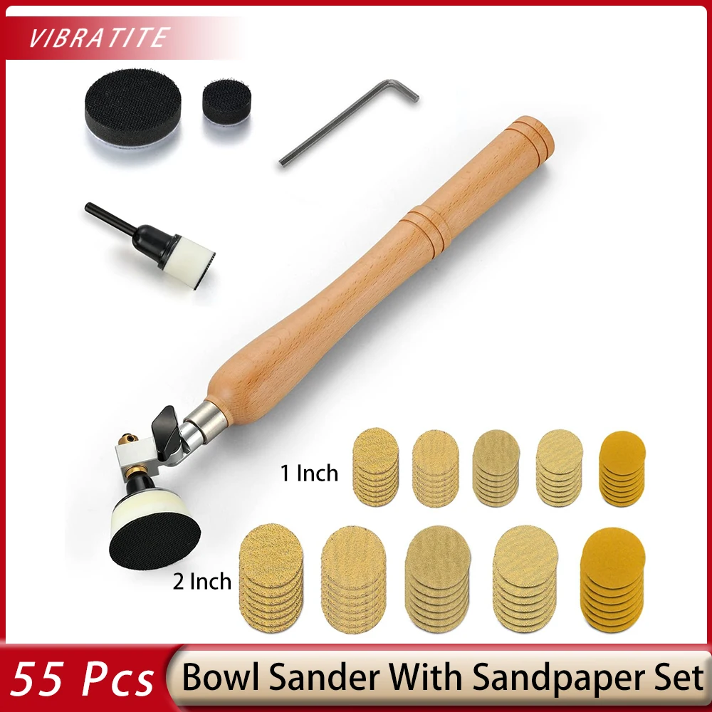 55 Pcs 1+2 Inch Bowl Sander Kit Sanding Block Wood Lathe Tools with 50Pcs Hook & Loop Sanding Discs 1