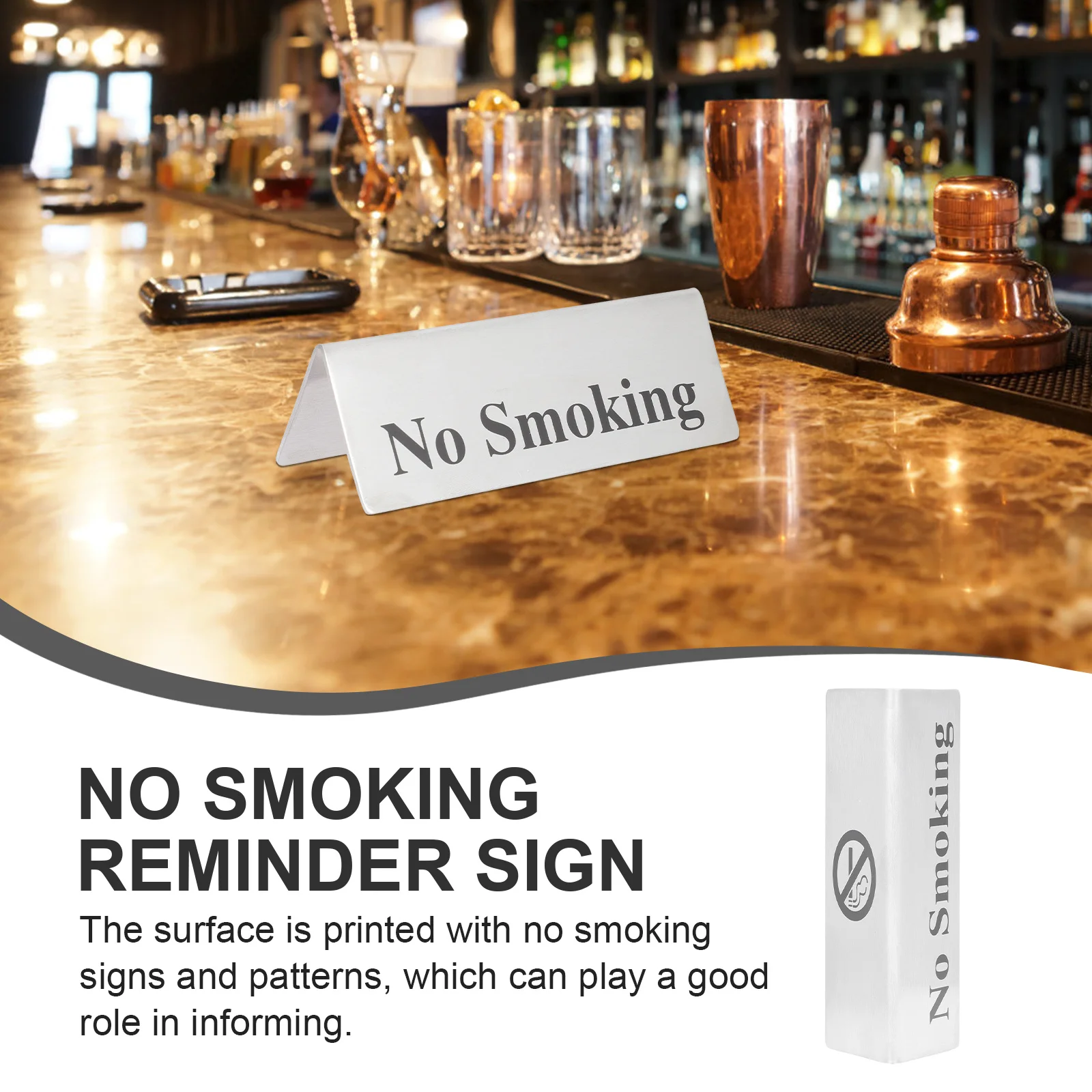 الفولاذ المقاوم للصدأ ممنوع التدخين علامة سطح المكتب الجدول خيمة تحذير مؤشر شعار بسيط لا تسجيل ل مكتب مقهى لوحة الباب #4