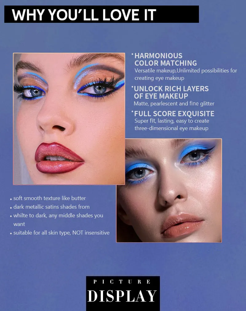 9-Farben-Lidschatten-Palette, blau, wasserdicht, schweißfest, blau, matt, Perlen-Glitzer-Finish, Performance, Bühnen-Make-up, Musikfestival – Detail 6