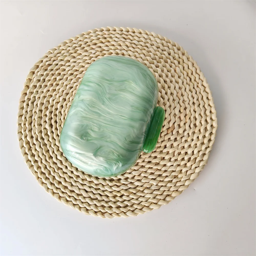 Lemon Light Green Marble Egg Marble Acrylic Box Clutch  Wedding Party Clutches Bags Handbags Ladies Dinner Stones Evening Purse