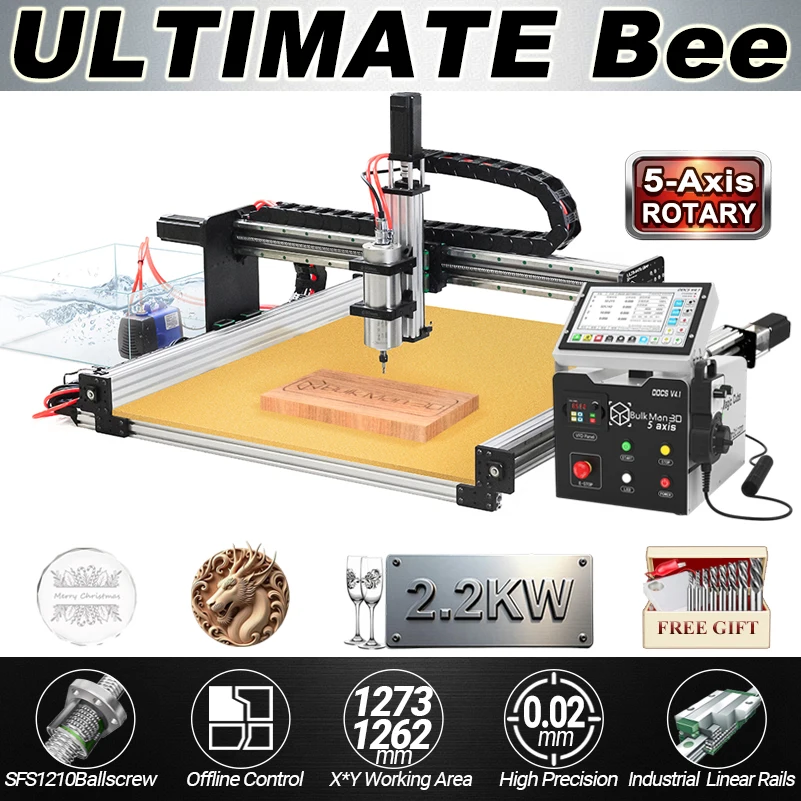 

BulkMan3D ULTIMATE Bee 5Axis CNC Router Machine Full Kit with DDCSV4.1 Offline Control, HGR Rails, 3N.m Motors for Wood Metal