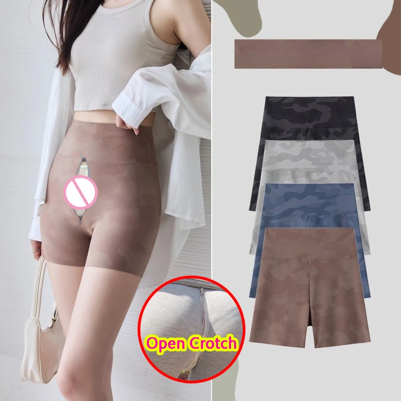 

Camouflage Open Crotch Women's Sexy Exercise Shorts Sporty Mini Pants Gym Fitness Capris Summer Trainning Crotchless Leggings