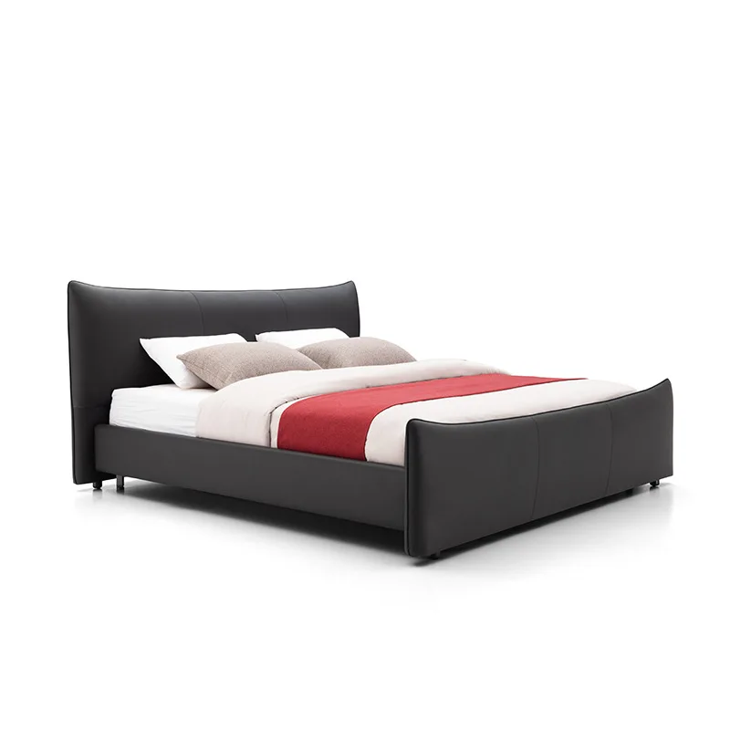 

Italian minimalist leather bed simple light luxury first layer cowhide frame 1.8 meters double master bed