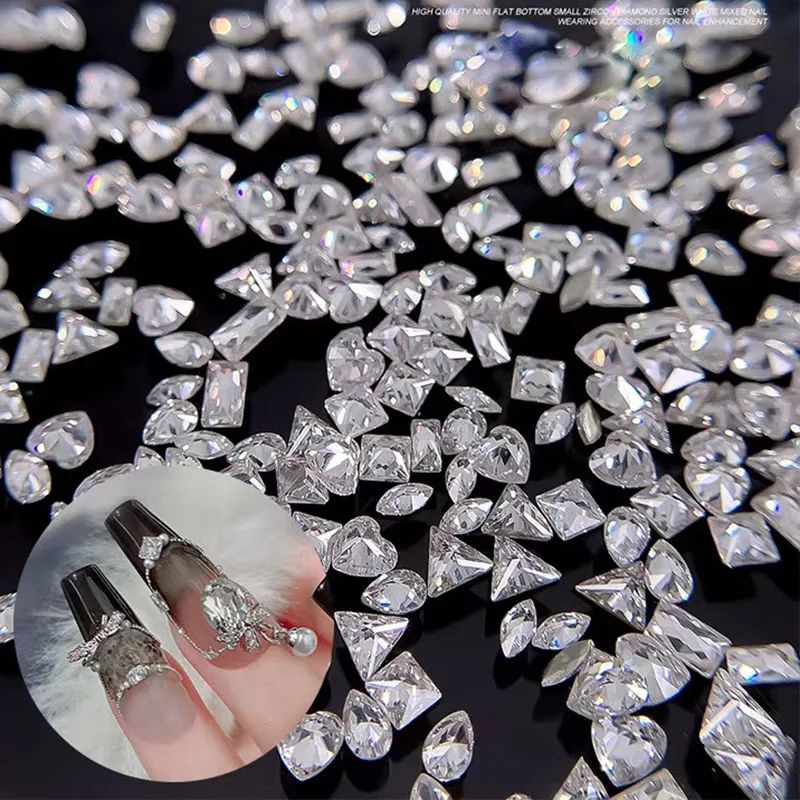 100pcs Mini Crystal Nail Art Rhinestones Shimmer Flatback Diamonds Mixed Shape Sparkle Diy Nail Luxury Manicure Accessor