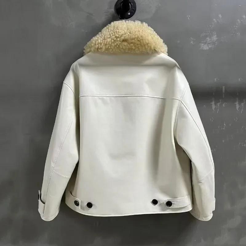 Lnner algodão grosso quente turn-down colarinho roupas com gola de lã real comprimento curto moda de luxo