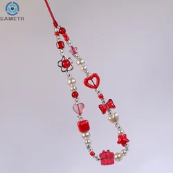 Cute Red Love Pendant Bow Phone Chain Charm Strap Pendant Cellphone Lanyard Love Star Camera Hanging Chain Keychain