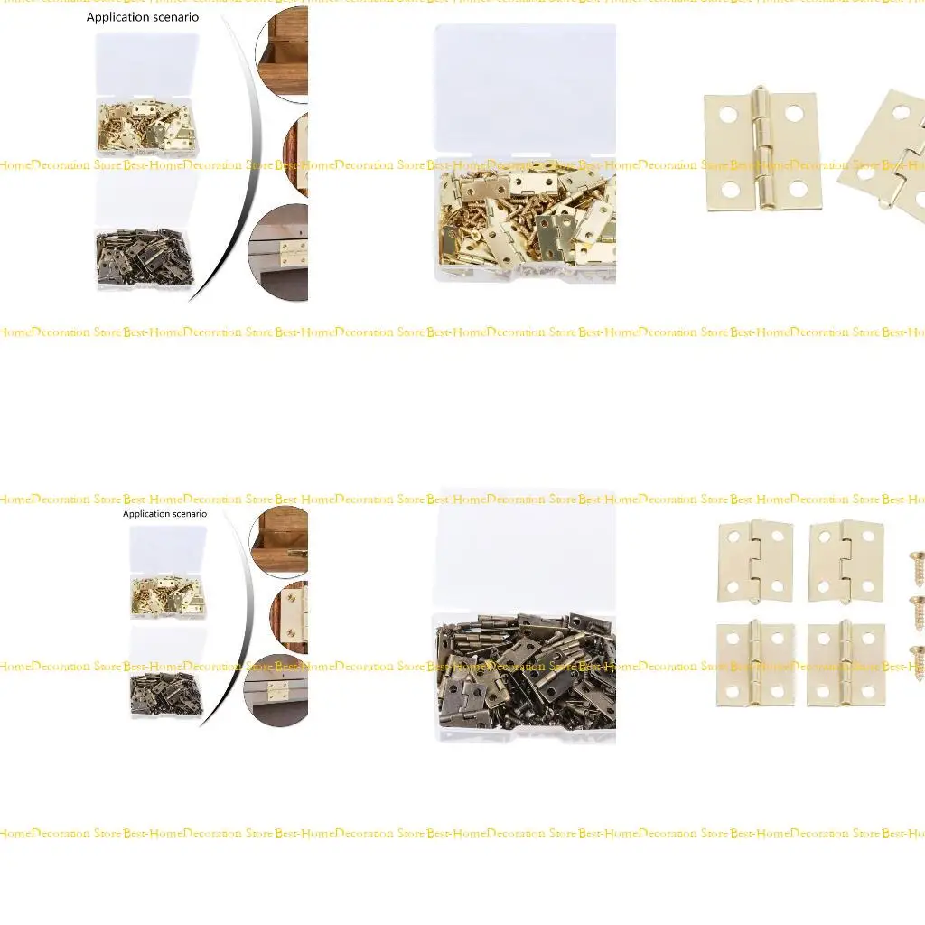 

12PD Set of 50 Small Iron Hinges in Yellow Gold Finish Small Folding Butt Hinges Suitable for Jewelry Chests & Hobbyist Use