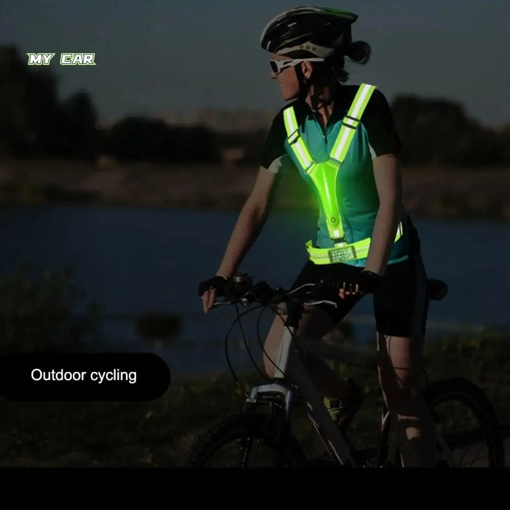 

Signal Light Reflective Vest Durable Wear Resistant Cycling Vest Adjustable Buckle Convenient Phone Key Pouch LED Vest Outdoor