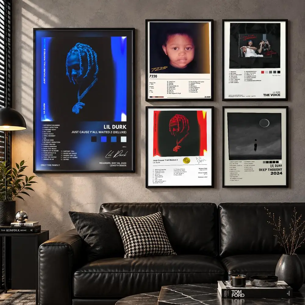Music Album Star Lil D-Durk Poster Wall Art Sticker For Living Room Bedroom Bar Home Decor Mural Painting Decoration