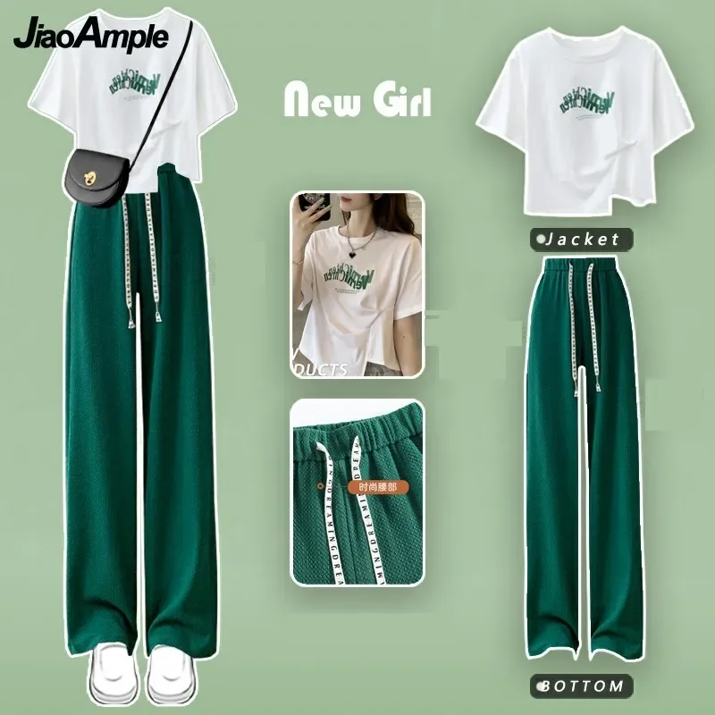 Women Summer New Casual Tracksuit Matching Set 2024 Korean Loose Short-Sleeve T-shirt+ Pants Two-piece Female Sportwear Suit