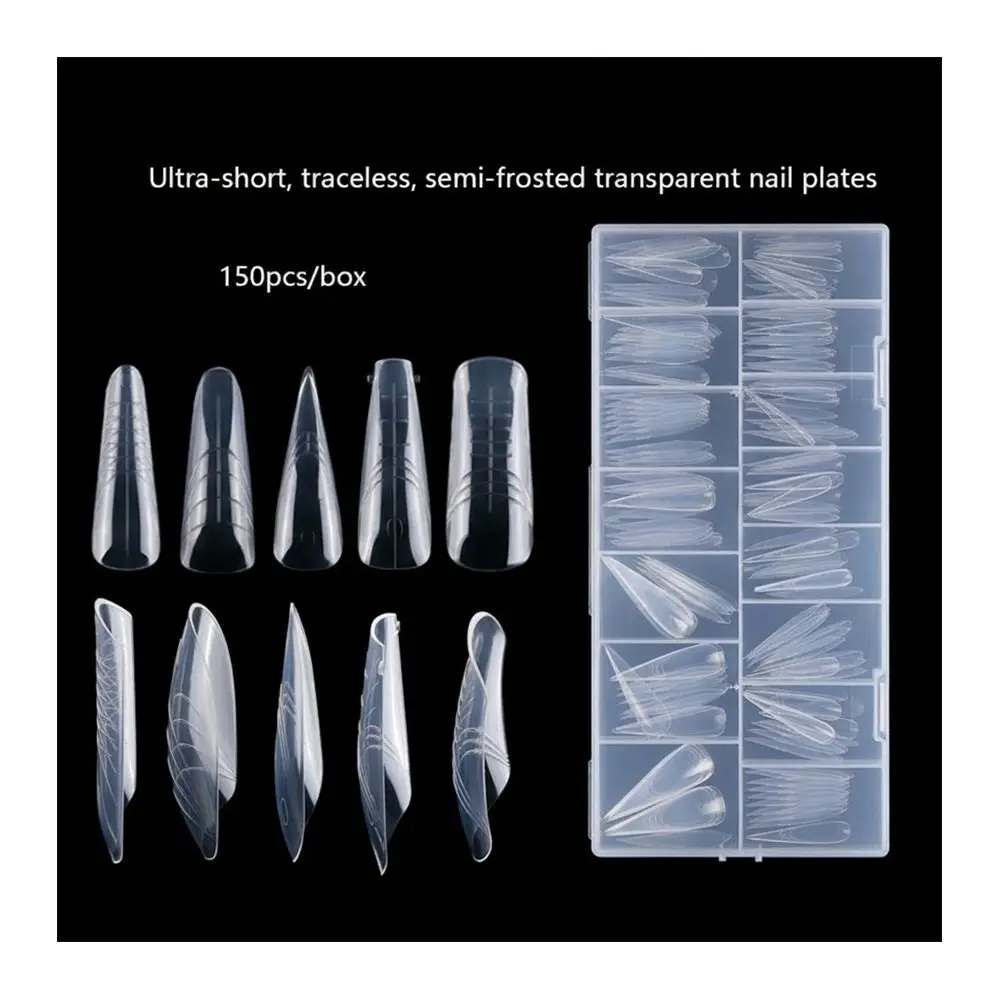150Pcs 15 Sizes Sandwich Nail Forms Reusable Transparent Full Cover Nail Tips No-Trace Long Length Clear Nail Extension Builder