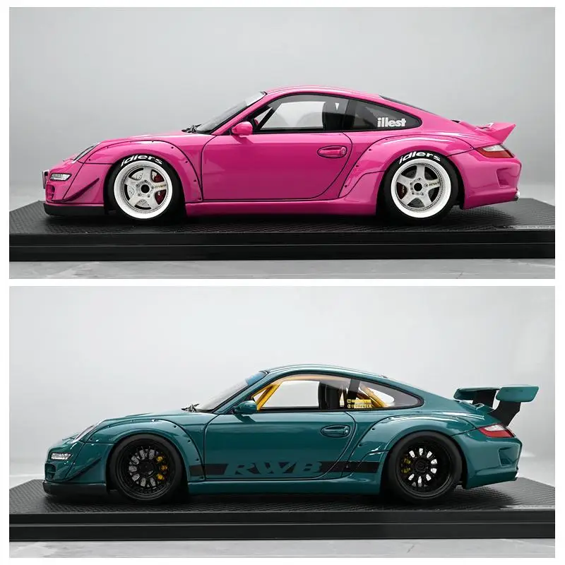 IG 1:18 RWB 997 Pink/Green JDM Simulation Limited Edition Resin Metal Static Car Model Toy Gift