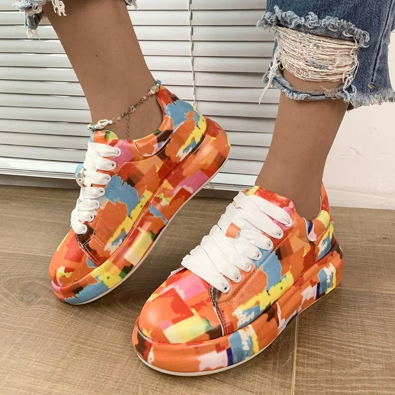 Sapatos vulcanizáveis de cores para mulheres, tênis femininos, com renda, plataforma, casual, ao ar livre, senhoras, venda quente, 2023