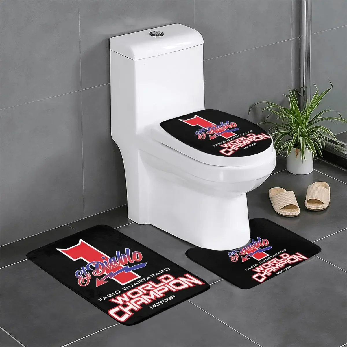 

Custom Fabio Quartararo Bathroom Rugs Set 3 Piece Non Slip Motorcycle Racer Toilet Bath Mat Sets