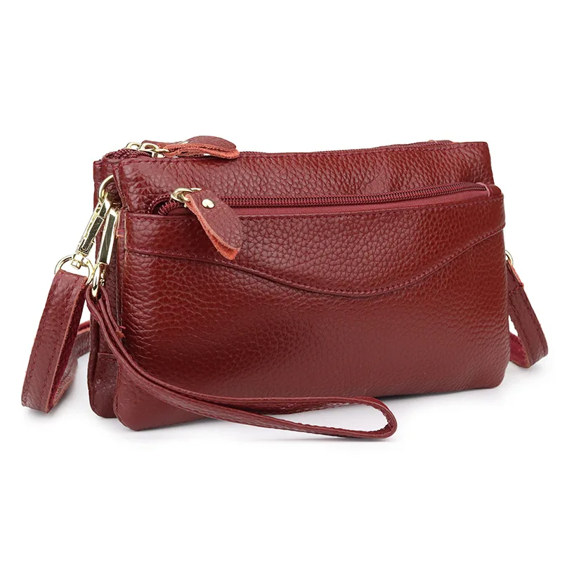 

Genuine Leather Women Messenger Bags small Cowhide ladies Clutch wallet Multiple pockets female Shoulder Bags Cell phone purse