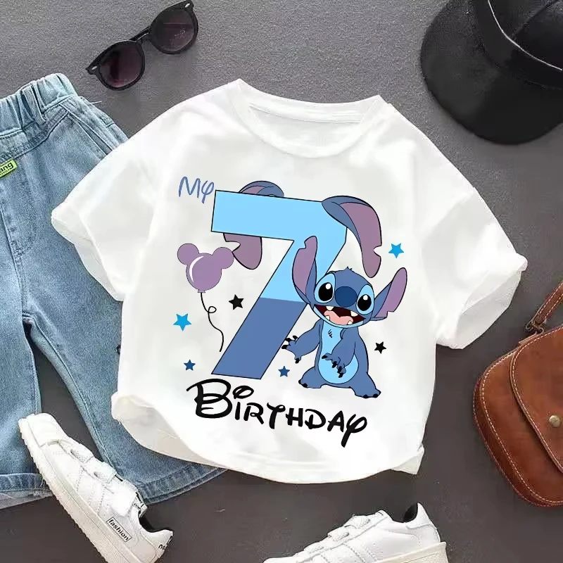 ليلو غرزة القطن تي شيرت 1-9 عيد ميلاد أرقام الاطفال طفل تيز فتاة الموضة الملابس هدية الأطفال الصبي بلايز الكرتون قصيرة الأكمام #1