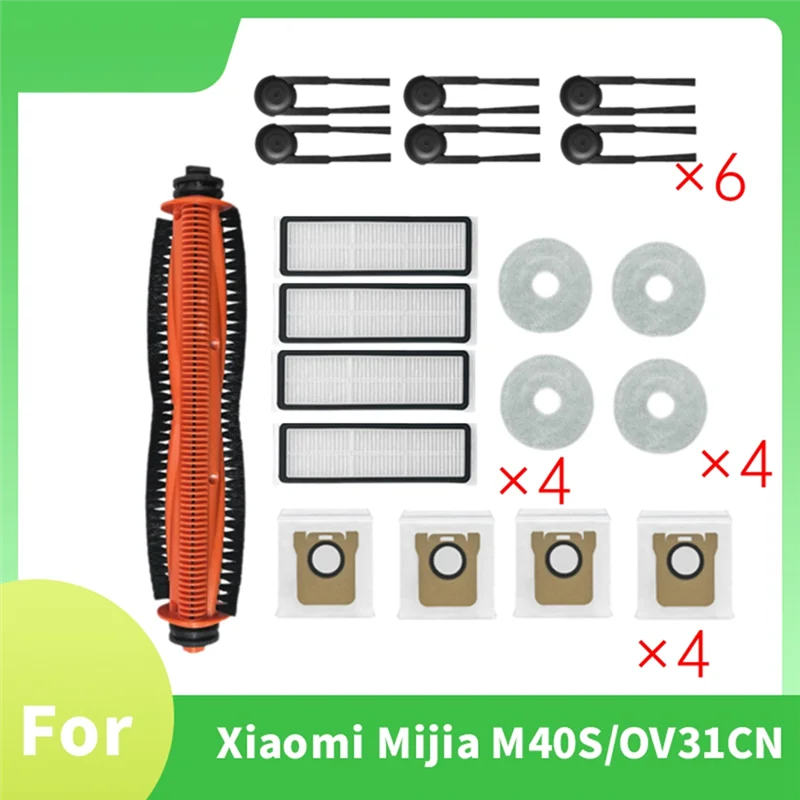 AA08-19PCS untuk Xiaomi Mijia M40S/OV31CN Perlengkapan Vakum Sikat Rol Sikat Samping Filter Hepa Kain Pel Kantong Debu