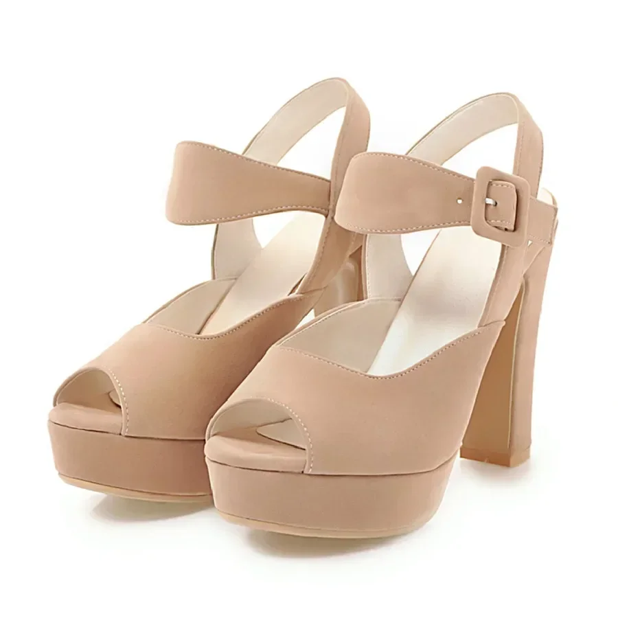 

Women Platform Sandals Super High Block Heel Black Beige Casual Office Party Peep Toe Summer Buckle Ankle Strap Lady Dress Shoes