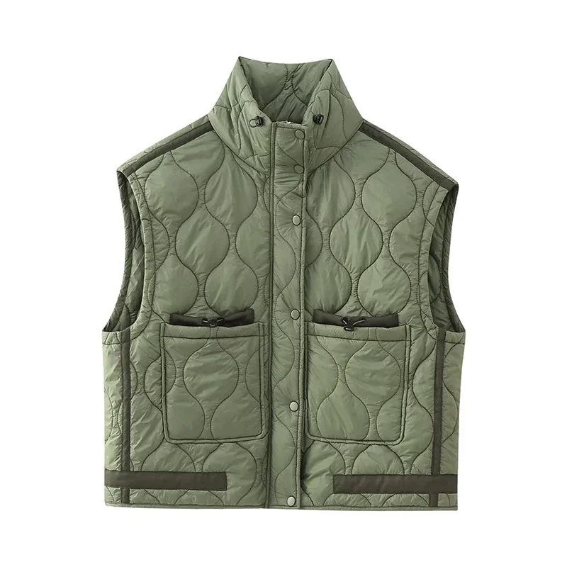 

Autumn Winter Womens Puffer Vests Sleeveless New Vest Women European Standing Collar Lightweight Grid Sleeveless Cotton Vest