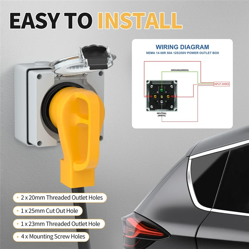 ABRW-50Amp Scatola presa di corrente esterna, presa NEMA 14-50R 125/250 Volt per veicoli elettrici, antipolvere e resistente alle intemperie