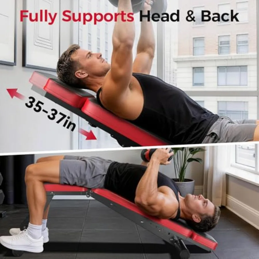 Home gym adjustable weight bench with dual-support frame black steel construction 6.5'' height adjustment 10 backrest positions