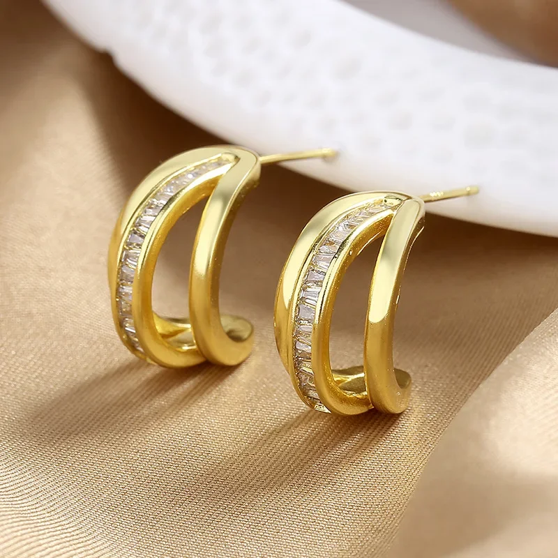 Niche Design Sense C-circle Three-layers Gold Color Temperament Earrings For Women Female Party Pendant Fashion Custom Jewelry