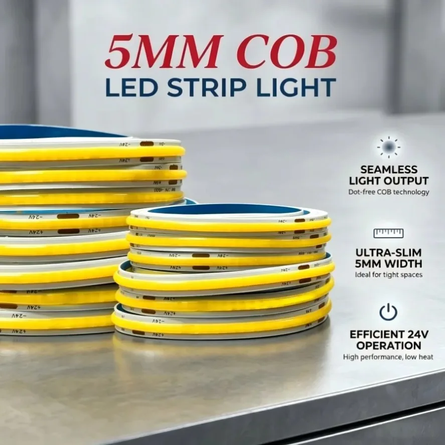 Dimmable 5mm LED COB Strip Light High Flexible Tape Ribbon Led Lights For Room Decor Backlight 3000 4000K 6000K Linear DC12V24V