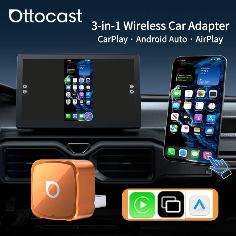 

Беспроводной адаптер Ottocast MINI AIR для CarPlay и Android Auto, AirPlay для дублирования экрана, Plug & Play, 3-в-1, умный донгл, автомобильный аксессуар