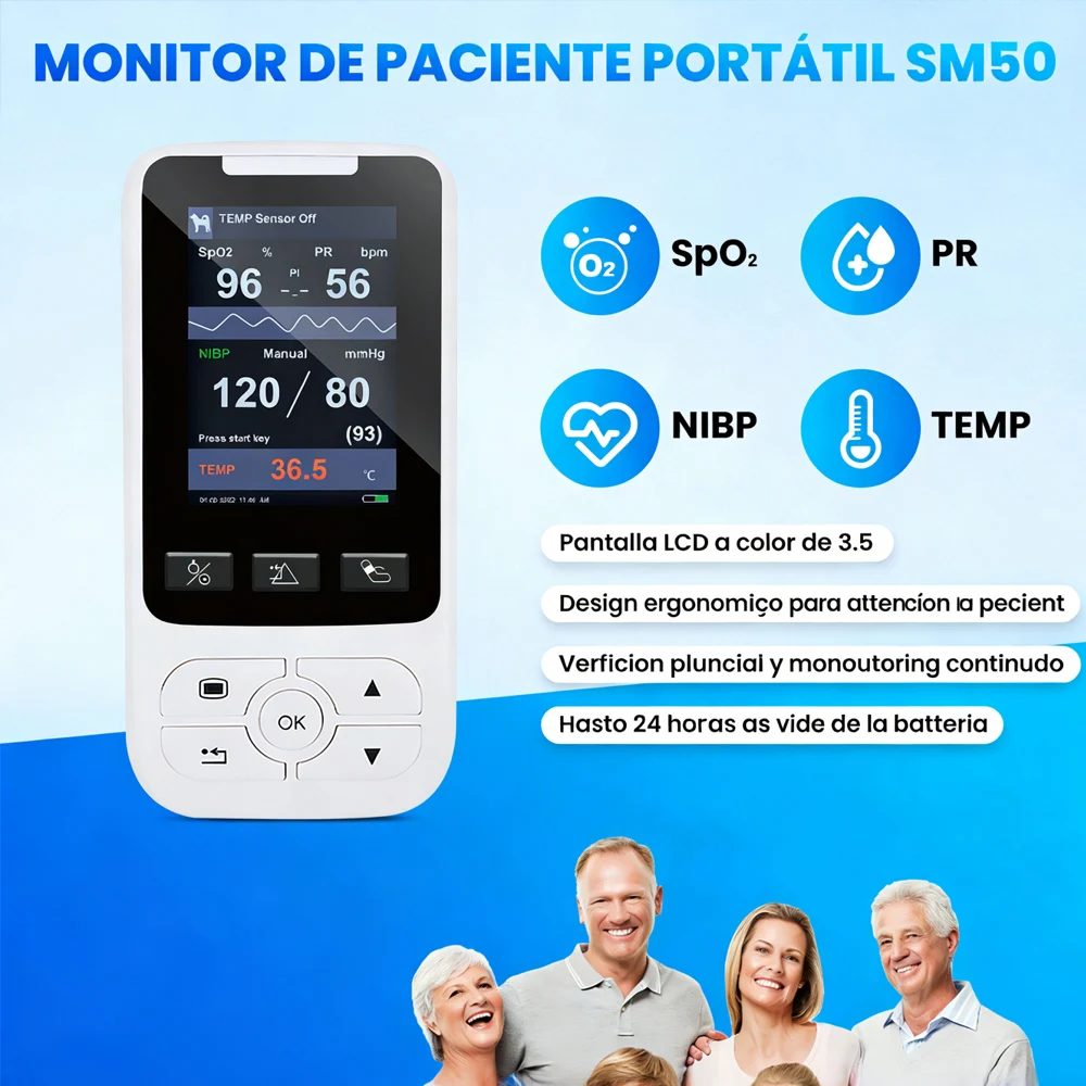 Monitor portátil de signos vitales, Monitor de ritmo multiparamétrico clínico de Hospital, equipo de enfermería humana SPO2 PR NIBP TEMP