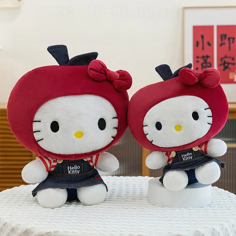 

55cm Sanrio Kawaii Apple KT Cat Plush Toy Anime Hello Kitty Stuffed Doll Large Pillow Kids Birthday Xmas Gift Cute Kitty Plushie