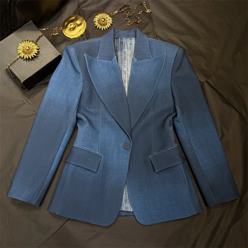 

Женский пиджак весна 2026, новинка, на одной пуговице, приталенный, с отложным воротником, длинными рукавами, градиентный цвет, женский деловой пиджак, женское пальто, блейзер