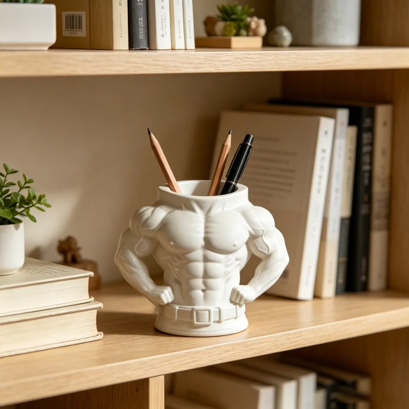 Funny Muscular Male Torso 3D printed Pen Holder Organizer Unique Stationery Storage Cup For Office School Decor Novelty Gift